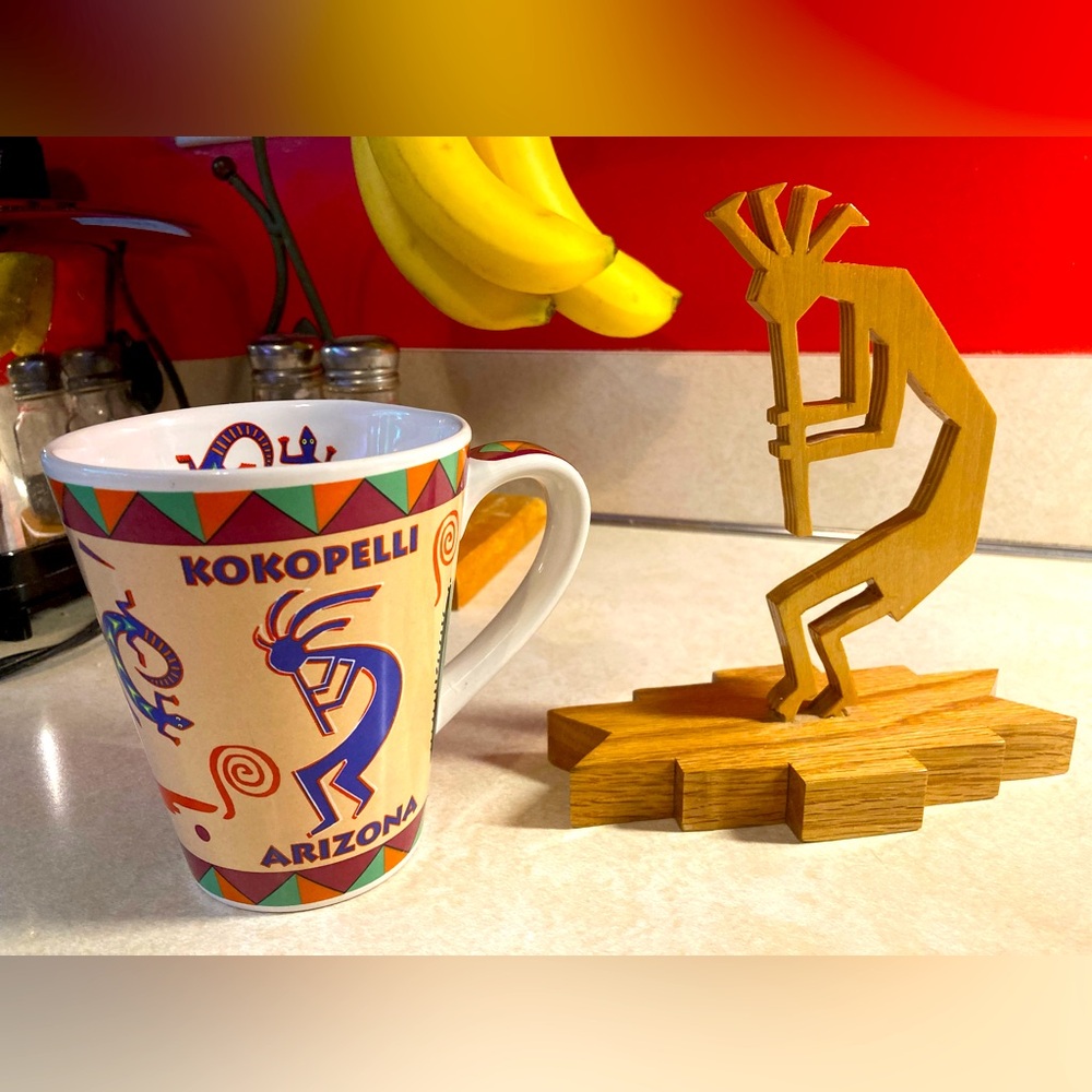 Arizona Kokopelli fans: large mug + hand-carved flautist